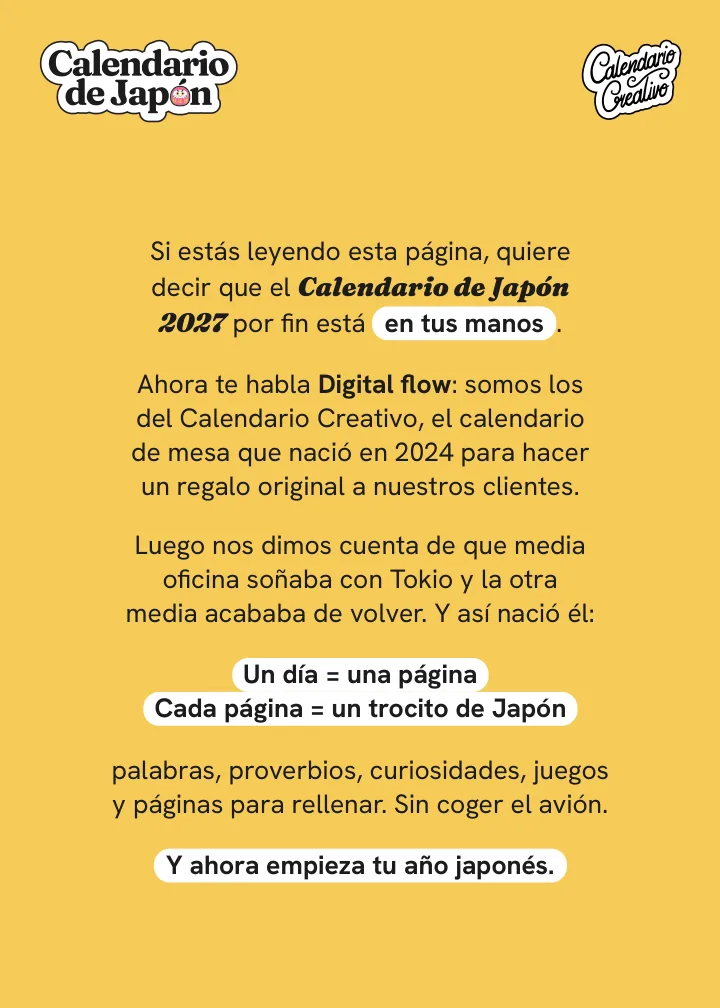 Primera página del calendario: la bienvenida de Digital flow
