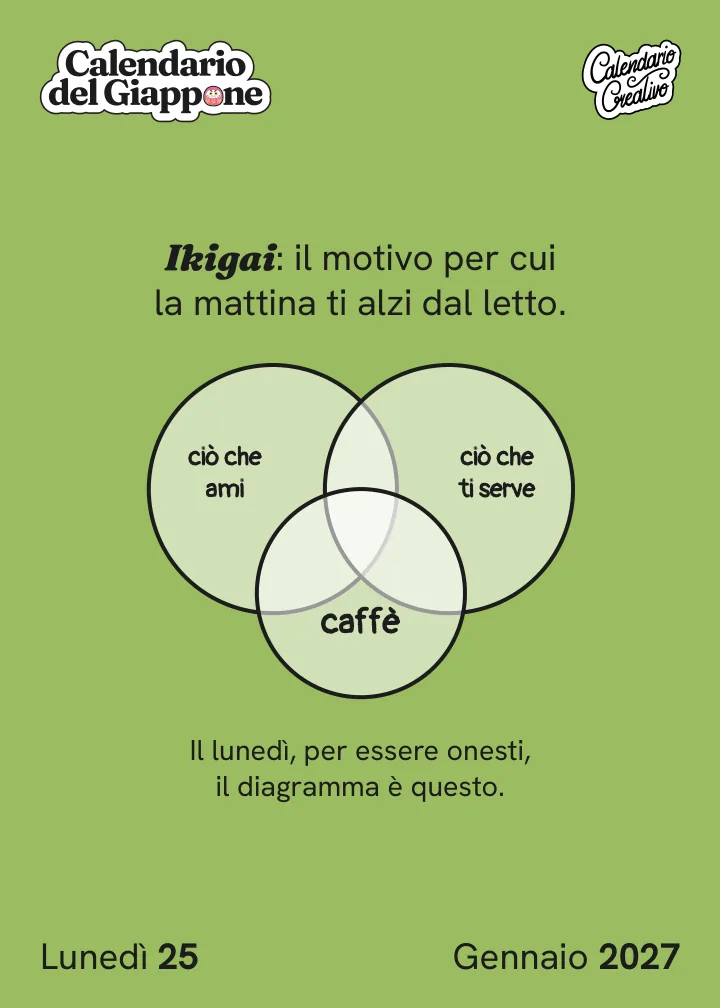 Foglio del lunedì 25 gennaio 2027 del Calendario del Giappone 2027: Ikigai