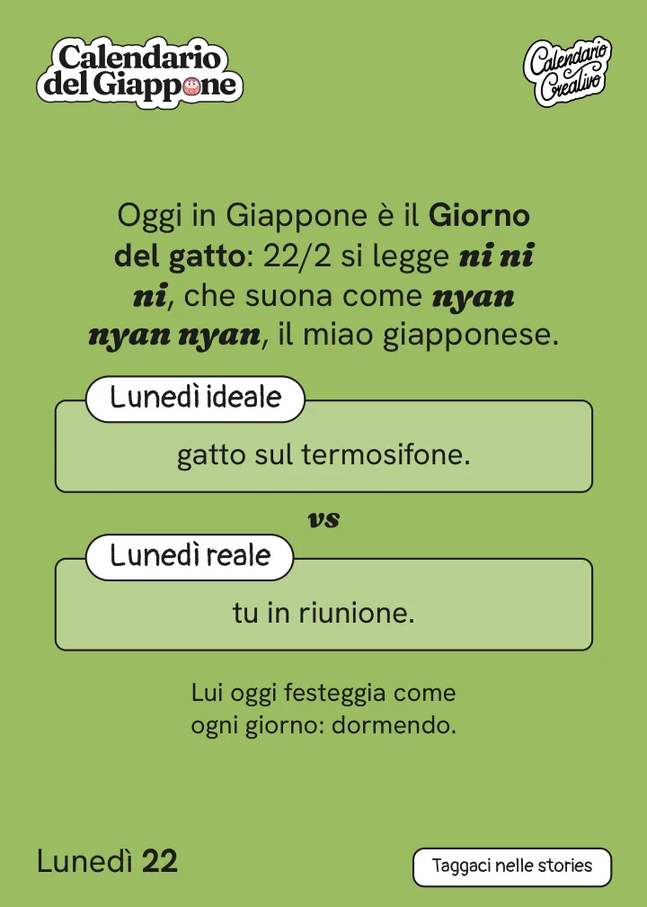Foglio del lunedì 22 febbraio 2027 del Calendario del Giappone 2027: Livello di gatto