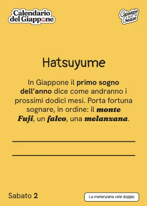 Foglio del sabato 2 gennaio 2027 del Calendario del Giappone 2027: Hatsuyume