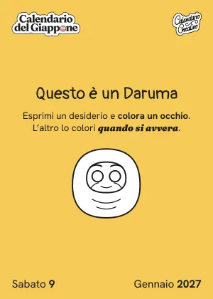 Foglio del sabato 9 gennaio 2027 del Calendario del Giappone 2027: Questo è un Daruma