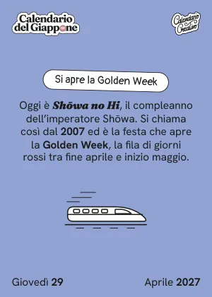 Foglio del giovedì 29 aprile 2027 del Calendario del Giappone 2027: Si apre la Golden Week